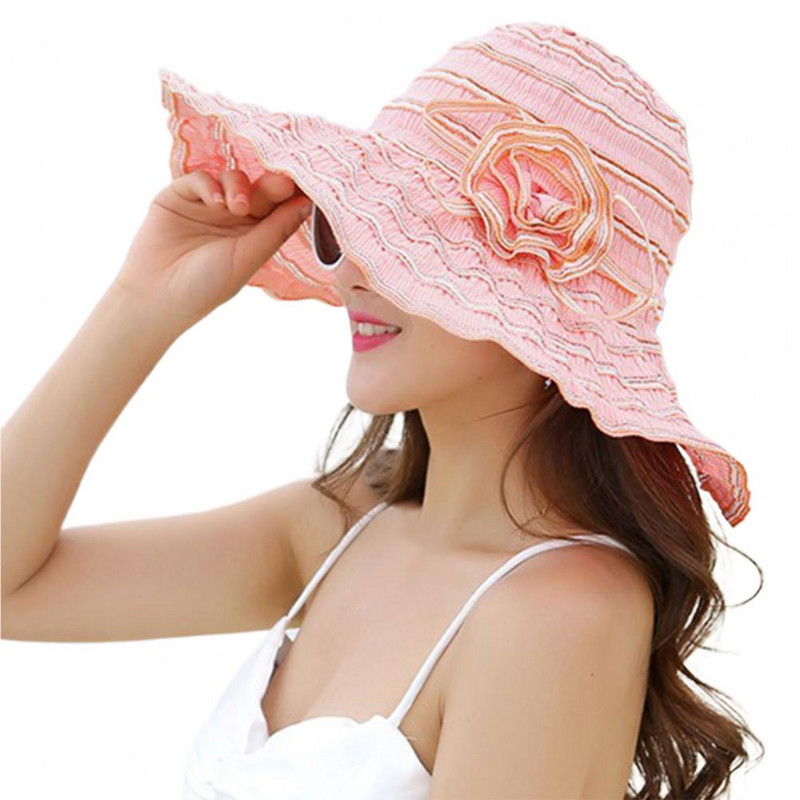 UV-vastane erksavärviline päikesekübar Kokkupandav lilleline vibukaunistus Laia äärega naiste rannamüts Moodsad aksessuaarid шапка женская