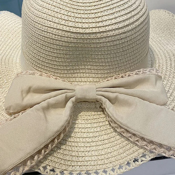 Пролетна и лятна дамска сламена шапка за слънце Слънчева шапка с голяма периферия Бамбукова шапка с панделка Модна рибарска шапка на открито H28