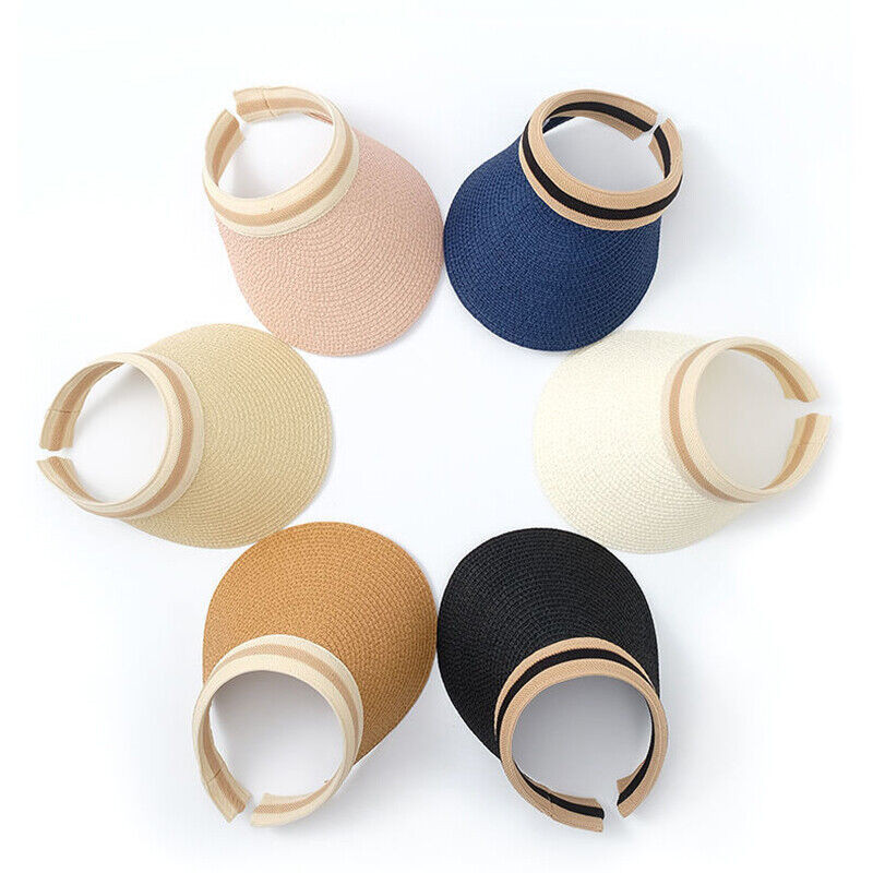 Stilīgas, ar rokām darinātas vasaras pludmales saulessargu vāciņi sievietēm — elegantas salmu cepures bez augšpuses, lieliska dāvana saulainās dienās