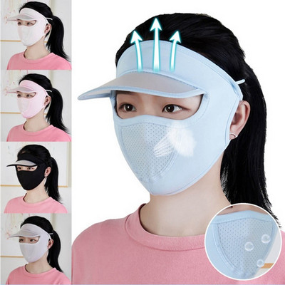 Thin Ladies Breathable Ice Silk Sunscreen Long Neck Full Face Mask Summer UV Protection Riding Beach Outdoor Beauty Sun Hat