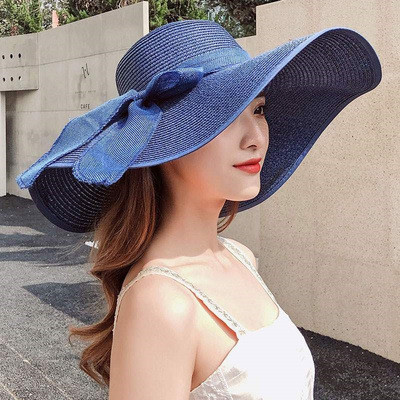 Sieviešu eleganta salmu cepure ar lielām malām un lielu galvas apkārtmēru vienkrāsaina platmalu vasaras cepure Ceļojuma saules cepure pie jūras