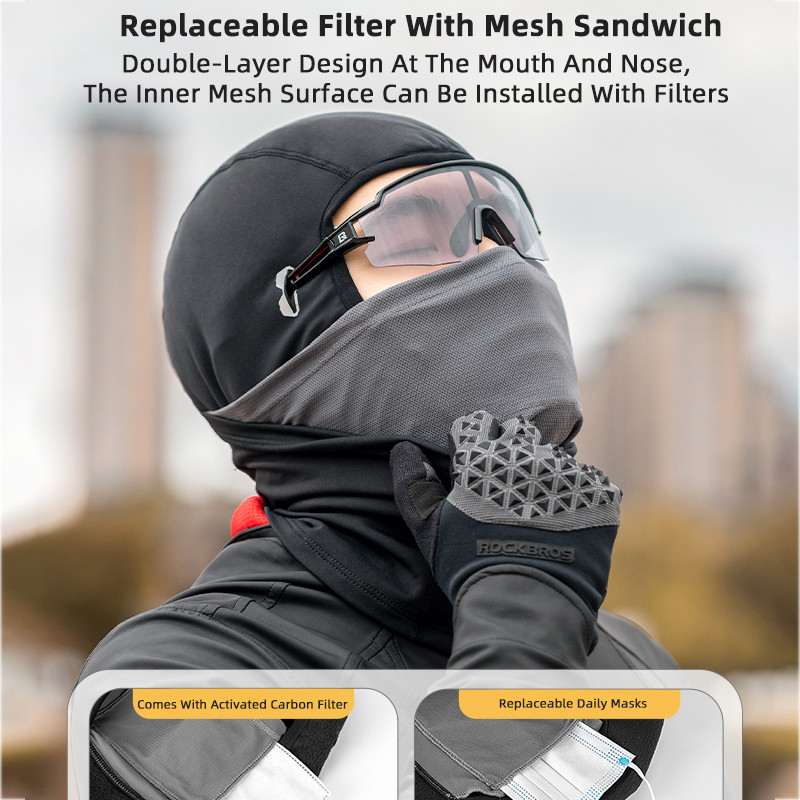 ROCKBROS Balaclava Full Face Cycling Μάσκα Προσώπου Ανδρικά Γυναικεία Αντιανεμική γκέτα λαιμού για ενσωματωμένα φίλτρα μοτοσικλέτας Outdoo