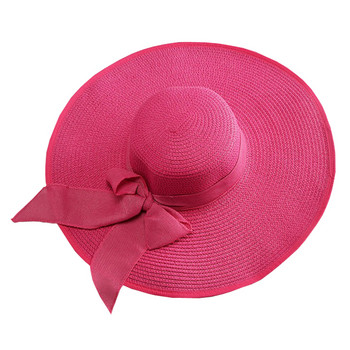 Дамска шапка с голяма периферия Дамска сламена шапка с широка периферия Шапка с широка периферия Сгъваеми навиващи се флопи плажни шапки за жени Защита от слънце с голям бантик