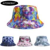 Aitonoble 2021 új divatos nyakkendőfesték női lányoknak vödörsapka strand napsapka szabadtéri sport utazás strandsapkák halászsapkák