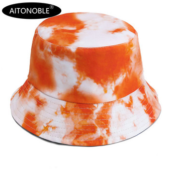 Aitonoble 2021 Нова мода Tie Dye Жени Момичета Bucket Hat Плажна шапка за слънце Спорт на открито Пътуване Плажни шапки Рибарски шапки