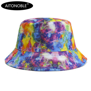 Aitonoble 2021 Нова мода Tie Dye Жени Момичета Bucket Hat Плажна шапка за слънце Спорт на открито Пътуване Плажни шапки Рибарски шапки