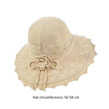 Регулируема шапка Рибарска шапка Сламена шапка Дамска дамска шапка за момиче Слънцезащитна шапка Слънцезащитна шапка UV защита с бантик Панама Кофи Шапка Външна