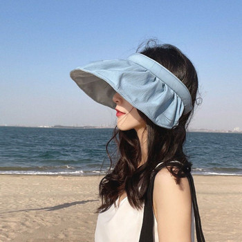 Καπέλο παραλίας 2022 Καλοκαίρι Νέα Άδεια Κορυφαία Γυναικεία Αντιηλιακή Προστασία με Φαρδύ γείσο κάλυμμα προσώπου με υπεριώδη ακτίνα κεφαλόδεσμο διπλής χρήσης συμπαγή καπέλα