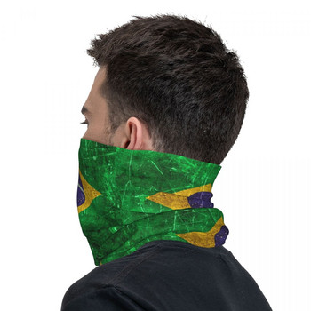 Разстроен ретро флаг на Бразилия Балаклава Туризъм Къмпинг Стара и износена маска за колоездене Анти-UV меки топли маски за лице Есенни шалове