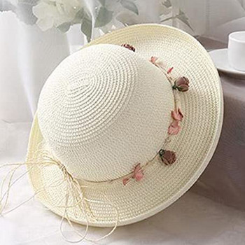 Сламена шапка Плажна шапка Шапка за слънце Лятна шапка за жени Идеална за цветя за пътуване