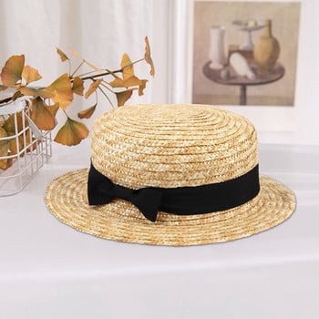 Сладко дете, момичета, сламена шапка, шапка с панделка, шапка за слънце, детска плажна лятна лодка с широка периферия, плажна панделка, кръгла шапка Fedora с плосък връх