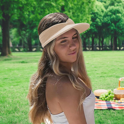 Дамски шапки за слънце Еластични сенници за жени без главоболие Дамска лятна шапка за слънце Дамска анти-UV еластична куха шапка