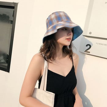 Двустранна дамска шапка с кофа Рибарска шапка Сгъваема шапка с широка периферия UV защита Слънчеви шапки за открито