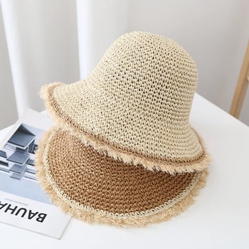 Слънцезащитна шапка с широка периферия от трева, дишаща, сгъваема слънцезащита, рибарска шапка, ваканционна плажна шапка за пътуване на открито