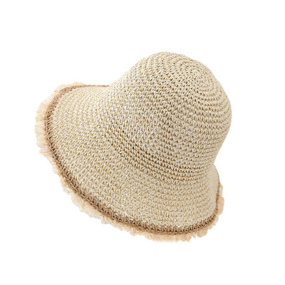 Murust valmistatud laia äärega karusnahast äärtega päikesemüts hingav kokkupandav päikesekaitse Kalurimüts Puhkuse rannas õues reisimüts