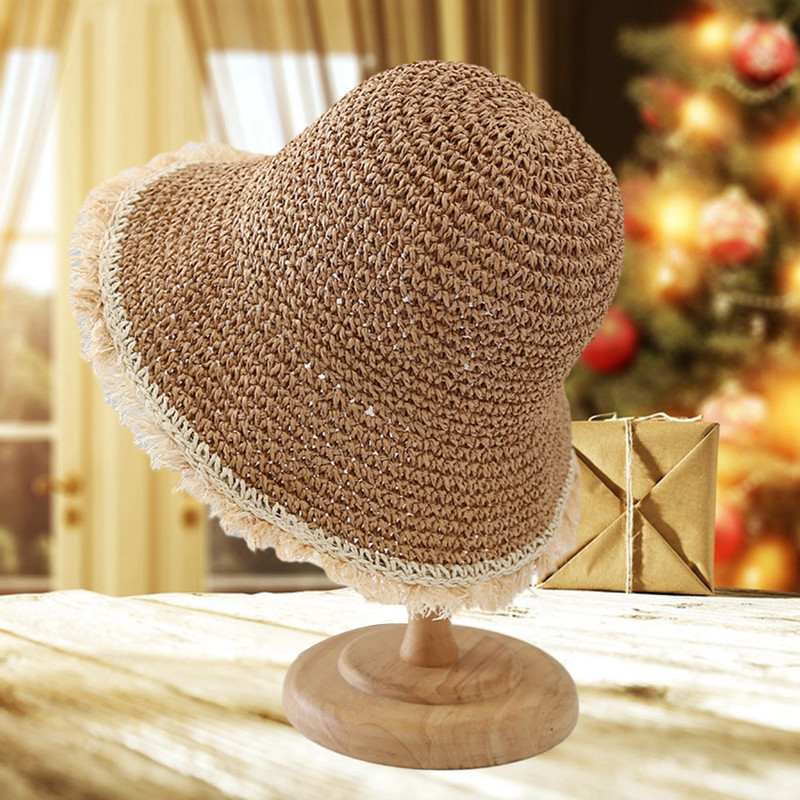 Murust valmistatud laia äärega karusnahast äärtega päikesemüts hingav kokkupandav päikesekaitse Kalurimüts Puhkuse rannas õues reisimüts