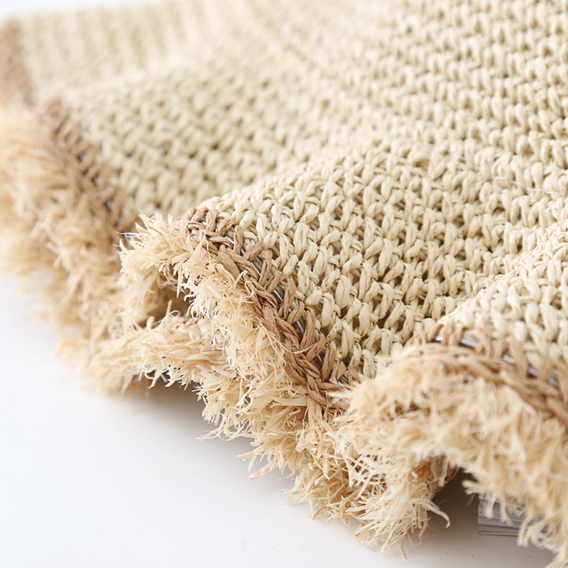 Murust valmistatud laia äärega karusnahast äärtega päikesemüts hingav kokkupandav päikesekaitse Kalurimüts Puhkuse rannas õues reisimüts