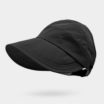 6-цветна дамска слънцезащитна плажна шапка с широка периферия, издълбана шапка с конска опашка, регулируема външна шапка за слънце