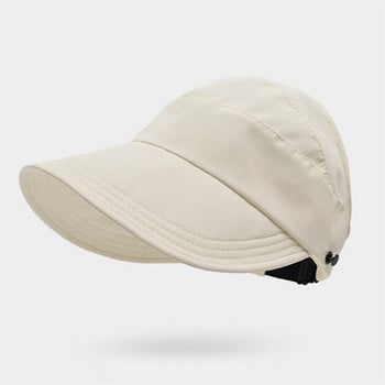 6-цветна дамска слънцезащитна плажна шапка с широка периферия, издълбана шапка с конска опашка, регулируема външна шапка за слънце