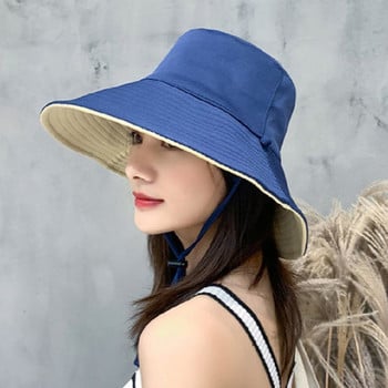 Γυναικείο καπέλο Fisherman Καπέλα διπλής όψης με πτυσσόμενο κάδο Καλοκαιρινό αντηλιακό καπέλο Anti-UV Φαρδύ γείσο Αντιηλιακό Καπέλα από βαμβάκι μεγάλου γείσου