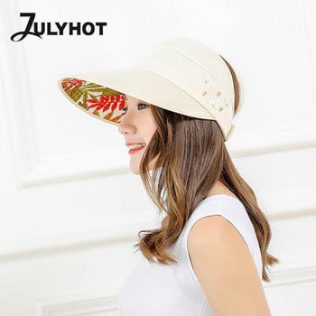 Летни шапки за жени Сгъваема слънчева шапка Перлено цвете Полиестерна козирка Слънцезащитна флопи шапка Женска външна бейзболна шапка