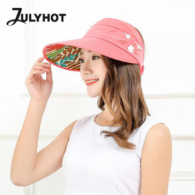 Summer Hats For Women Foldable Sun Hat Pearl Flower Polyester Visor Suncreen Floppy Cap Female Outdoor Casual Baseball Cap