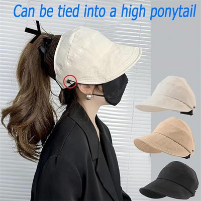 Women Sun Visor Hats, Wide Brim Hollowed Ponytail Hat Adjustable Outdoor Sun Hat