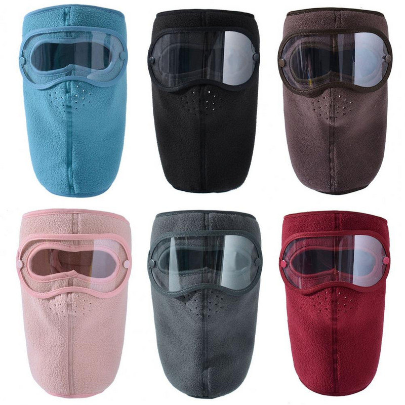 Ziemas flīsa maska ar noņemamām aizsargbrillēm, silta, pilna vāka sejas maska, vēja necaurlaidīga puse balaklavas āra jāšanas piederumu