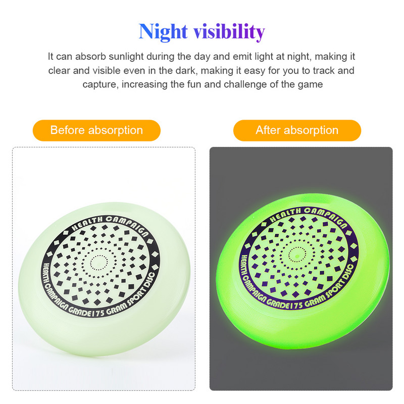 Naktinės šviesos fluorescenciniai skraidantys diskai Aukščiausia skraidanti lėkštė, skirta lauko sportui paplūdimyje stovyklavietėje Tėvai ir vaikai žaiskite žaidimą sukamieji diskai