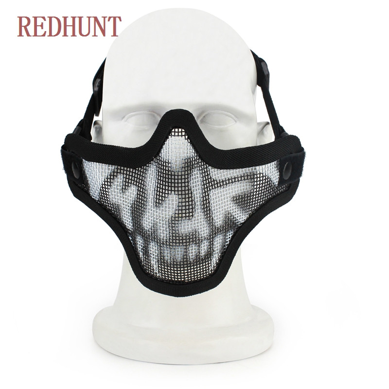 Täiustatud terasest metallvõrkmask taktikaline jahindus paintballi poole näoga pealuu mask sõjaliseks laskekiiver näokaitse