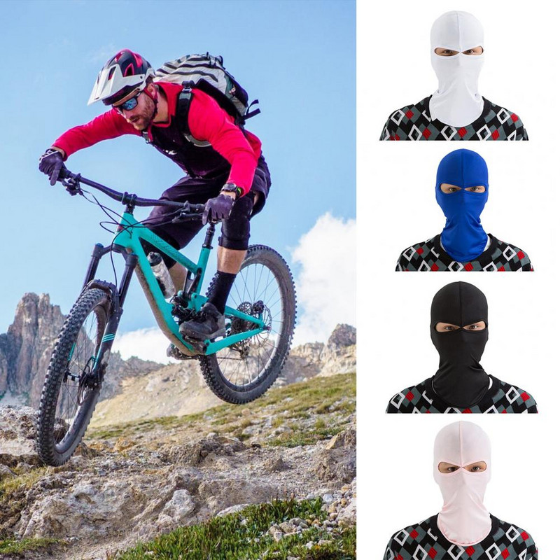 Riteņbraukšanas galvassegas pilnībā pārklājošas elastīgas ledus zīda cepures, saules aizsardzības motociklu galvassegas, slēpju seju pārklājošs āra aksesuāri