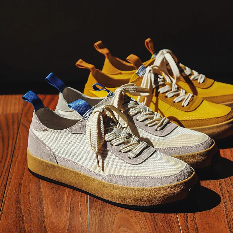 Bărbați la modă pantofi casual patchwork pantofi plat de pânză pentru bărbați din mătase de gheață pantofi cu platformă de mers pantofi vintage confortabili pentru bărbați