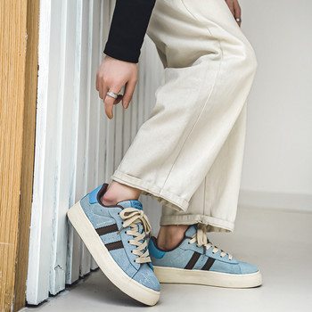 Модни сини велурени маратонки за мъже Класическа платформа Удобни мъжки скейт обувки Дишащи ниски ежедневни вулканизирани обувки Мъжки