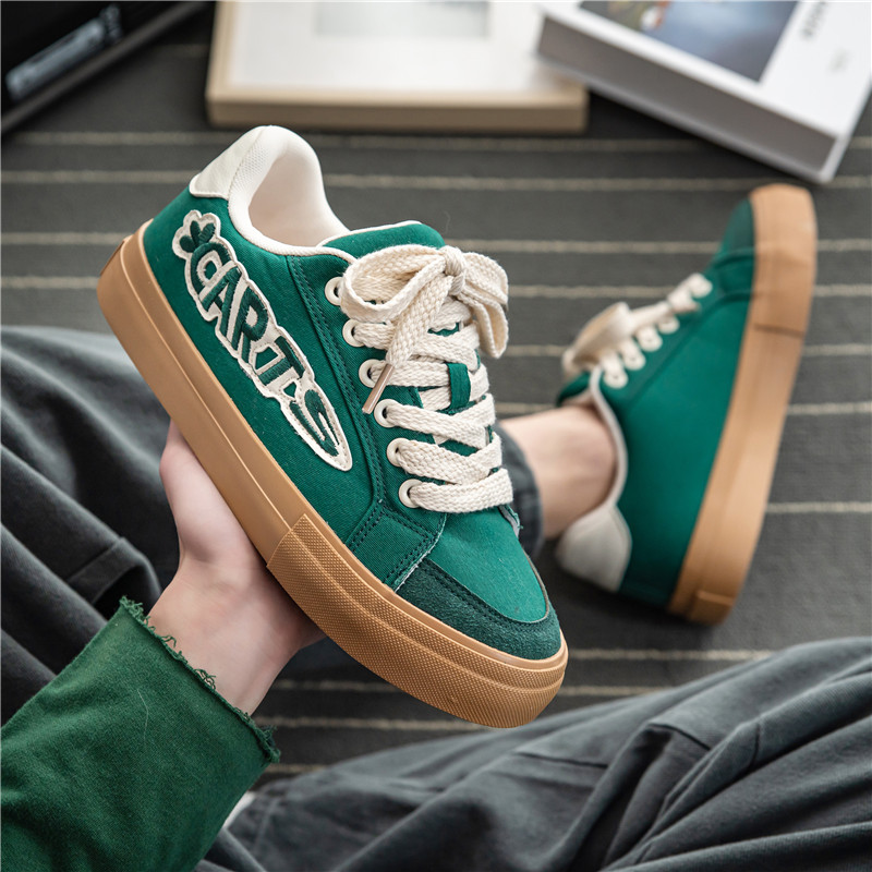 Kevadmood Tikand Lõuendjalatsid Meeste Naised Vulkaniseeritud Kingad Vabaaja madalad tossud Mees Harajuku Rohelised lõuendiga tossud Meeste