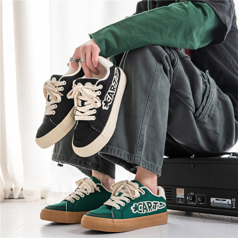 Kevadmood Tikand Lõuendjalatsid Meeste Naised Vulkaniseeritud Kingad Vabaaja madalad tossud Mees Harajuku Rohelised lõuendiga tossud Meeste