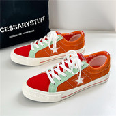 Divatos mély deszkás férfi gördeszkacipők Divatos narancssárga csillag design férfi vászon tornacipő kényelmes fűzős férfi vulkanizált cipő 2024