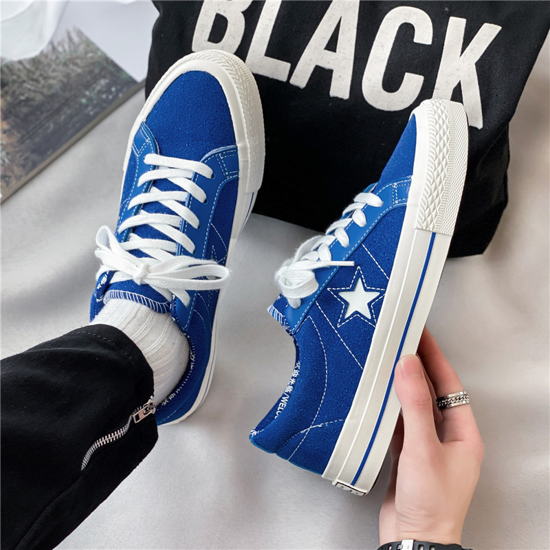 Divatos mély deszkás férfi gördeszkacipők Divatos narancssárga csillag design férfi vászon tornacipő kényelmes fűzős férfi vulkanizált cipő 2024