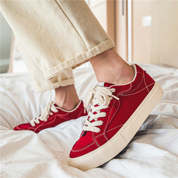 Αυθεντικά ανδρικά κόκκινα αθλητικά παπούτσια σε στυλ Harajuku Ανδρικά παπούτσια για πατίνια από καμβά που αναπνέουν Παπούτσια για πατίνια Ανδρικά παπούτσια με χαμηλή πλατφόρμα Casual sneaker Ανδρικό καλάθι Homme