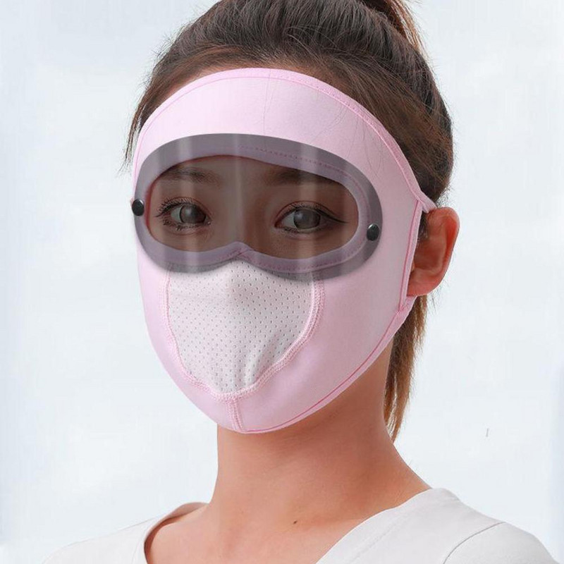 Ledus zīda saules aizsardzības maska ar noņemamām saulesbrillēm vasaras anti-UV elpojošs, pilns sejas pārklājums āra riteņbraukšanas sporta inventārs