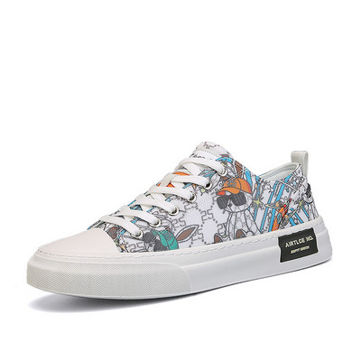 2024. gada jauni modes apavi vīriešiem Audekla ikdienas apavi Pavasara tendences Print Plakanie skeitborda apavi jauniešu šņorējamās kedas