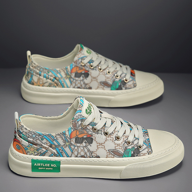 2024. gada jauni modes apavi vīriešiem Audekla ikdienas apavi Pavasara tendences Print Plakanie skeitborda apavi jauniešu šņorējamās kedas