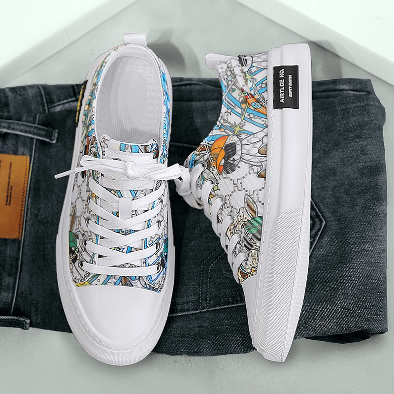 2024. gada jauni modes apavi vīriešiem Audekla ikdienas apavi Pavasara tendences Print Plakanie skeitborda apavi jauniešu šņorējamās kedas