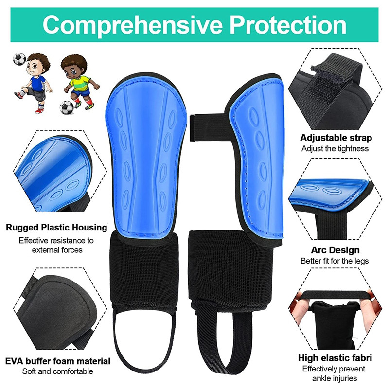 2 ζευγάρια Soccer Shin Guard Slip Protective for Kids Επενδυμένος εξοπλισμός προστασίας κνήμης με ρυθμιζόμενους ιμάντες στήριξης αστραγάλου