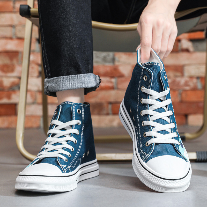 HKDQ jauni rudens augstas augšdaļas vīriešu audekla apavi Modes apdruka balti vīriešu vulkanizācijas apavi Neslīdoši vīriešu ikdienas skeitborda čības