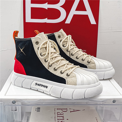 Four Seasons paksu tallaga kõrge ülaosaga spordi- ja vabaajajalatsid meeste uued lõuendipaelad kõrgendatud vaba aja tänavalaskmiseks