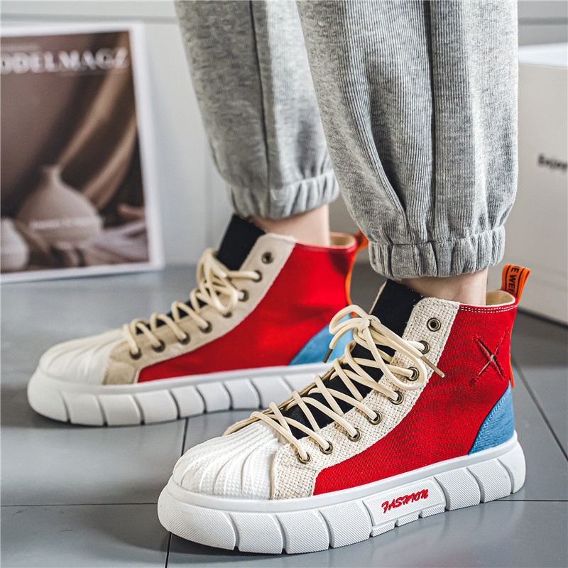 Four Seasons paksu tallaga kõrge ülaosaga spordi- ja vabaajajalatsid meeste uued lõuendipaelad kõrgendatud vaba aja tänavalaskmiseks