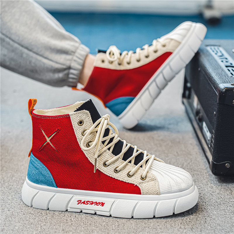 Four Seasons paksu tallaga kõrge ülaosaga spordi- ja vabaajajalatsid meeste uued lõuendipaelad kõrgendatud vaba aja tänavalaskmiseks