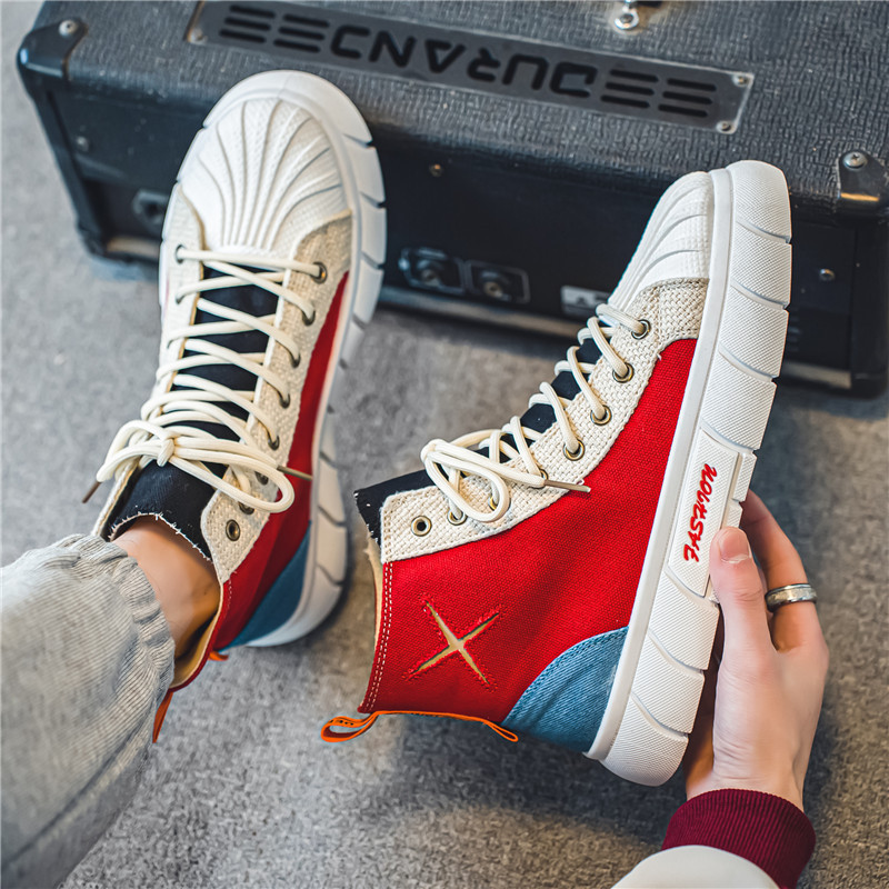 Four Seasons paksu tallaga kõrge ülaosaga spordi- ja vabaajajalatsid meeste uued lõuendipaelad kõrgendatud vaba aja tänavalaskmiseks