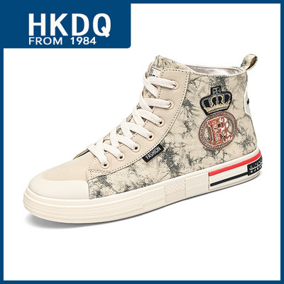 HKDQ kõrge ülaosaga lõuendist valged tossud meeste mood vabaaja lamedad disainerkingad Meeste tänaval õues hingavad libisemiskindlad meeste tossud