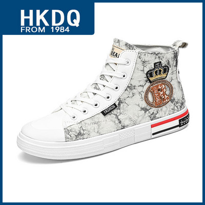 HKDQ kõrge ülaosaga lõuendist valged tossud meeste mood vabaaja lamedad disainerkingad Meeste tänaval õues hingavad libisemiskindlad meeste tossud